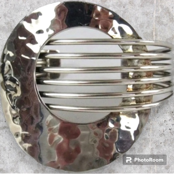 Hammered Circle Modernist Wide Cuff
Bracelet Sterling Silver .925 - Picture 5 of 6